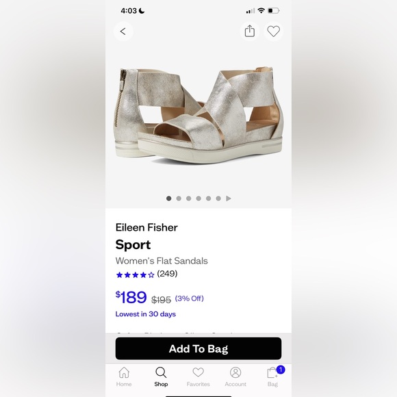 🆕🩴🪩 NWT NIB Eileen Fisher Sport Sandal, Platinum Glitter suede Womens 8.5 M - Picture 10 of 10